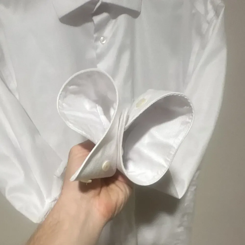 Pronto Uomo Non-Iron Solid White 100% Cotton Dress Shirt 16.5 34/35